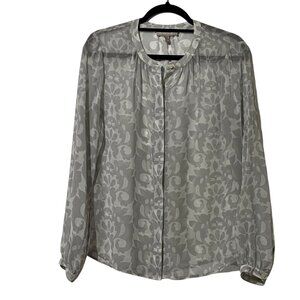 Banana Republic Womens Size Small Gray Floral Long Sleeve Blouse